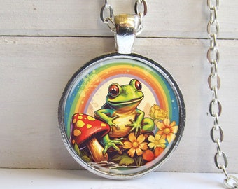 Retro Frog Necklace, Cute Frog Pendant, Frog Lovers Gift