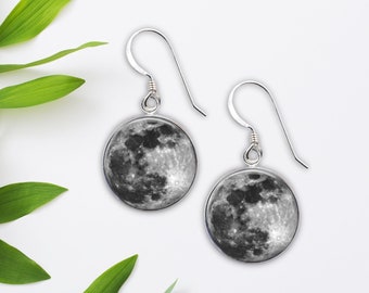 Full Moon Earrings, Sterling Silver Moon Dangles, Astronomy Jewelry