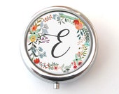 Pill Box, Personalized Monogram Pill Box, Floral Trinket Box