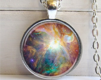 Galaxy Necklace, Space Nebula Pendant, Space Necklace, Glass Art Pendant