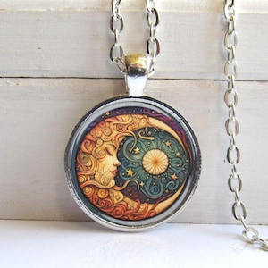 Crescent Moon And Stars Necklace, Celestial Pendant