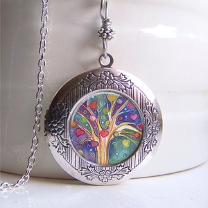 Locket Necklace, Tree Of Life Locket, Silver Photo Locket, Tree Jewelry