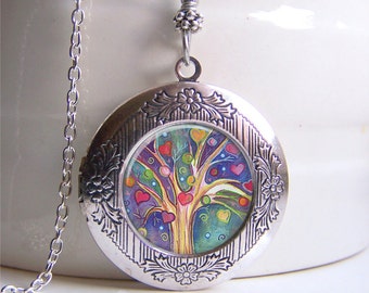 Locket Necklace, Tree Of Life Locket, Silver Photo Locket, Tree Jewelry