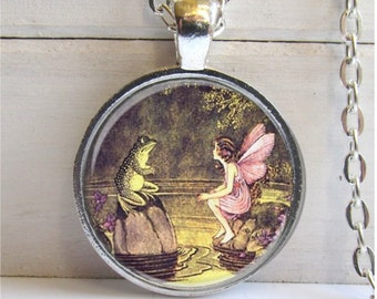 Fairy Pendant, Frog And Fairy Necklace, Fairy Jewelry, Whimsical Jewelry, Art Pendant