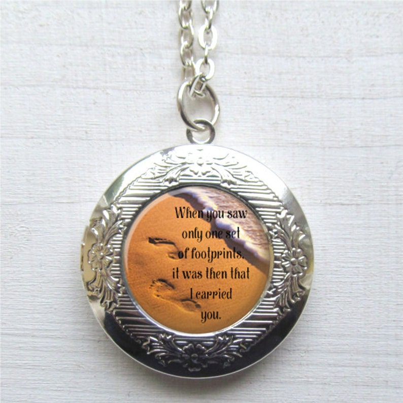 Footprints in the Sand Necklace Photo Locket Quote Jewelry Etsy UK