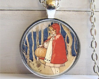 Art Pendant, Little Red Riding Hood Necklace, Fairytale Jewelry