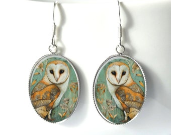 Owl Earrings, Barn Owl Jewelry, Gift For Owl Lover