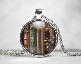 Collana con libro della biblioteca, ciondolo a forma di libro, regalo per amanti dei libri, gioiello decorato a forma di libro