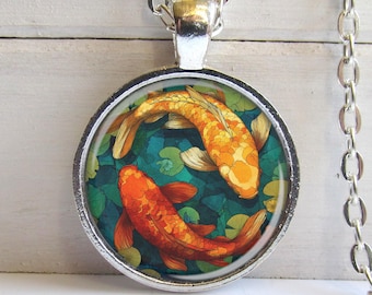Colorful Koi Fish Necklace, Symbolic Ying Yang Pendant