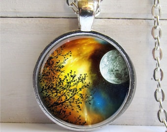 Baum, Anhänger, Anhänger, Baum Halskette, Vollmond Baum Charme