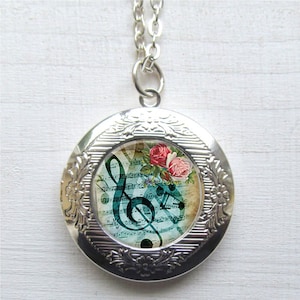 Locket, Photo Locket, Music Lovers Gift, Musical Note Necklace