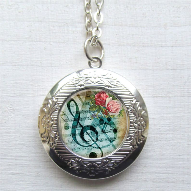 Locket, Photo Locket, Music Lovers Gift, Musical Note Necklace image 1