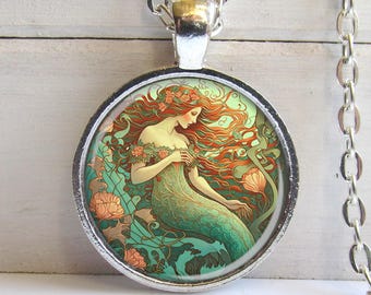 Collar de sirena, regalo para amantes de las sirenas, joyería de arte de sirena de plata o bronce