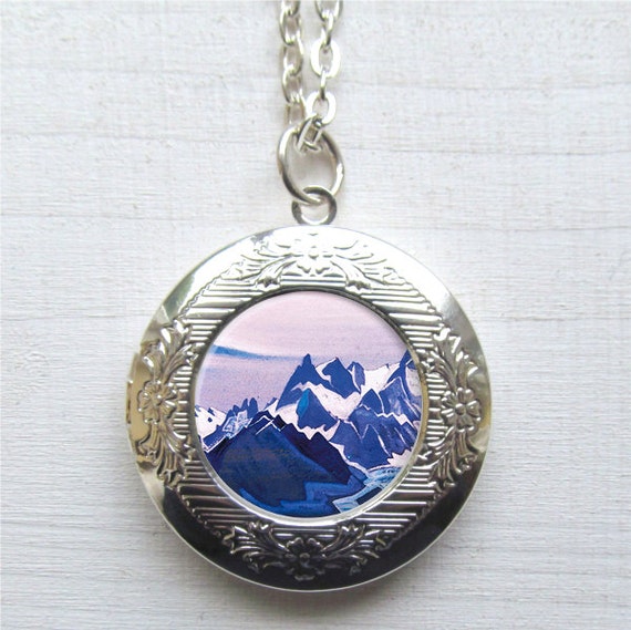 Mountain Necklace, Photo Locket, Silver Locket, Mountain Jewelry