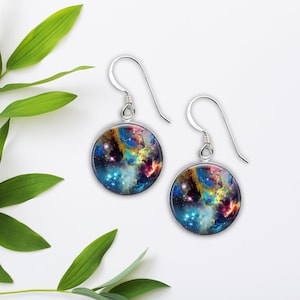 Nebula Earrings, Sterling Silver Galaxy Dangles, Space Jewelry