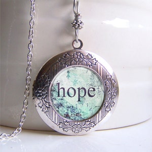 Photo Locket , Hope Necklace Locket, Inspration Jewelry, Word Locket image 1