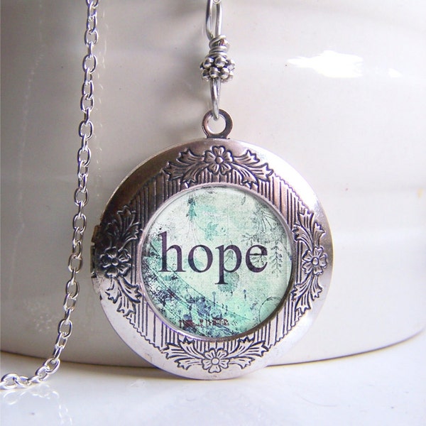 Photo Locket , Hope Necklace Locket, Inspration Jewelry, Word Locket