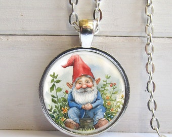 Gnome Necklace, Cute Garden Gnome Pendant, Whimsical Jewelry