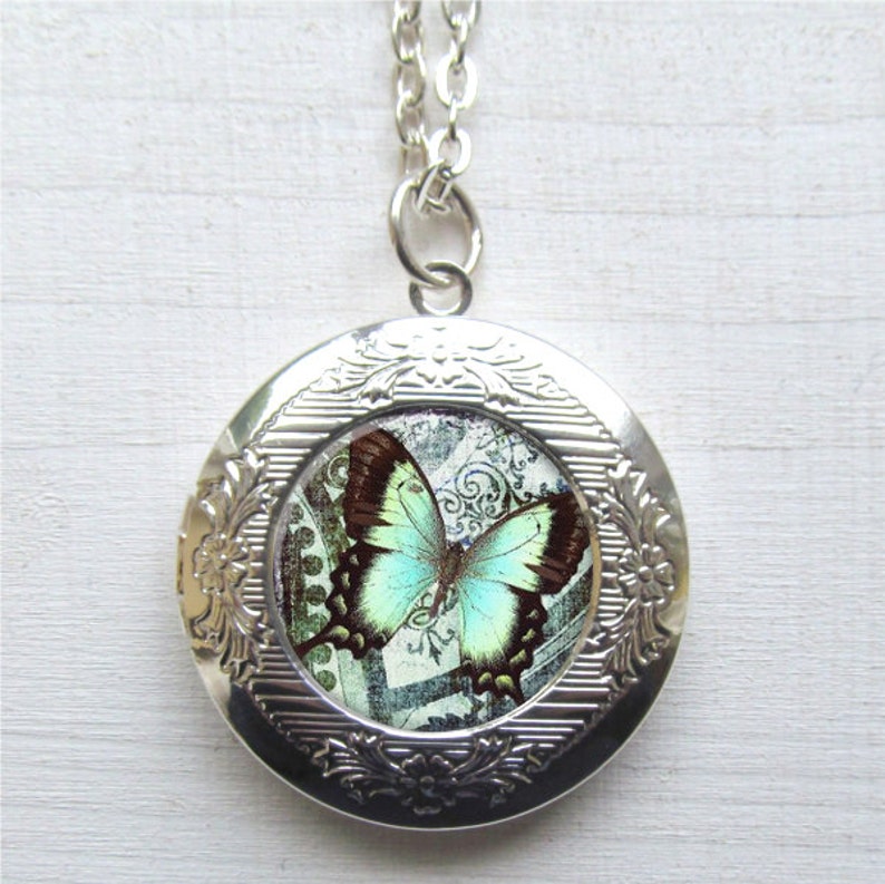 Photo Locket Butterfly Necklace Silver Butterfly Locket Etsy