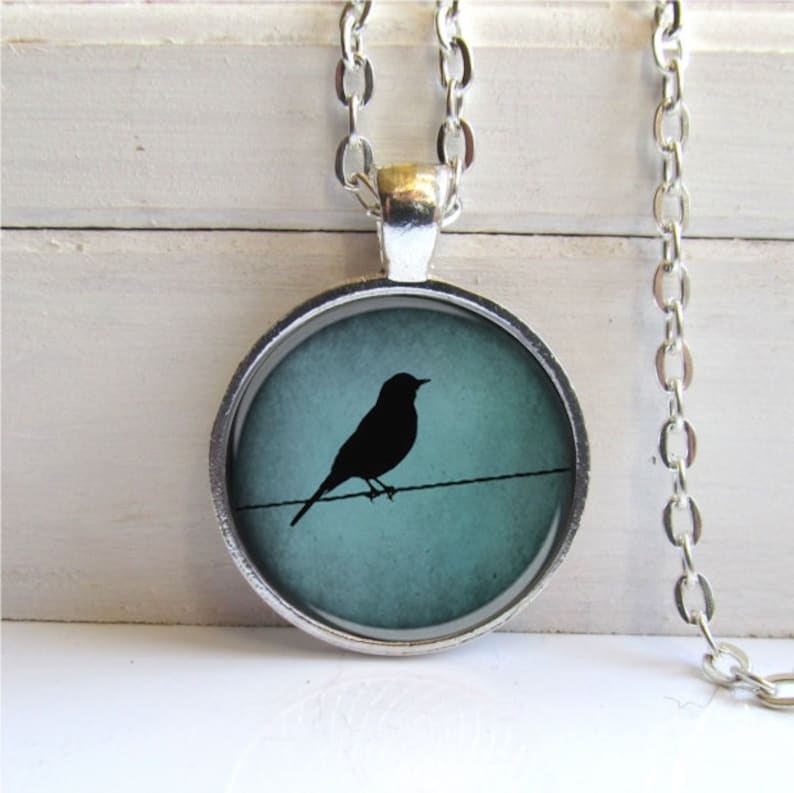 Bird On A Wire Necklace Bird Pendant Turquoise Blue Pendant Etsy
