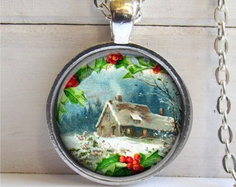 Christmas Necklace, Holiday Jewelry, Country Christmas Pendant