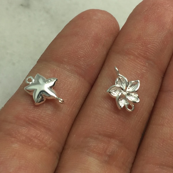 925 Sterling Silver Frangipani Flower Charm Connector-11mm-Flower Connector-Permanent Jewelry Charms-Permanent Jewelry Connector