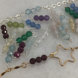 14k Gold Filled or Sterling Silver Natural Birthstone Connector charms-Triple Bead Connectors-Permanent Jewelry Connectors