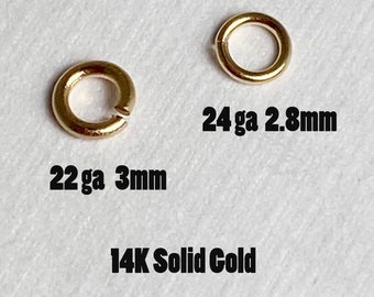 14K Yellow Gold Open Jump Rings for Permanent Jewelry ,Wholesale Jewelry Supplies 22ga 3mm or 24 gauge 2.8mm