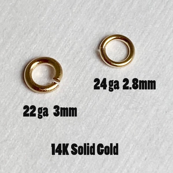 14K Yellow Gold Open Jump Rings for Permanent Jewelry ,Wholesale Jewelry Supplies 22ga 3mm or 24 gauge 2.8mm