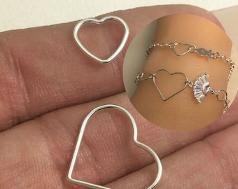 925 Sterling Silver Heart Charm-Permanent Jewelry Charms-Jewelry Making Charms-Heart Connector-Permanent Jewelry Connector