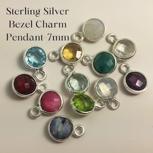 925 Sterling Silver 7mm Bezel Birthstone Charm Pendant-Birthstone Charms-Permanent Jewelry Charms-Tin7 Jewelry Birthstones-Jewelry Supplies