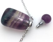 Sterling Silver Essential Oil Necklace-Irregular Shape Gemstone Essential Oil Diffuser-Perfume Bottle-100 Natural Rainbow Fluorite Necklace