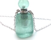 Sterling Silver Essential Oil Necklace-Irregular Shape Gemstone Essential Oil Diffuser-Perfume Bottle-100 Nature Green Fluorite-KMN-001-GFL