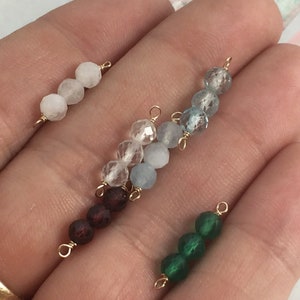 14k Gold Filled or Sterling Silver Natural Birthstone Connector charms-Triple Bead Connectors-Permanent Jewelry Connectors