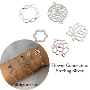 Set of 5 Sterling Silver Flower Connectors-Permanent Jewelry Charms- Connectors for Necklace, Bracelet-Wholesale Jewelry Supplies