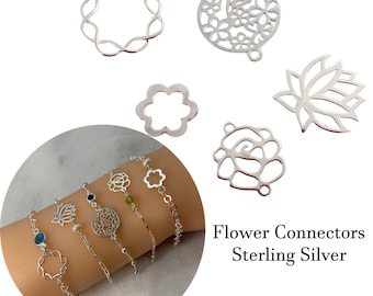 Juego de 5 conectores de flores de plata de ley - Dijes permanentes para joyería - Conectores para collares y pulseras - Suministros de joyería al por mayor