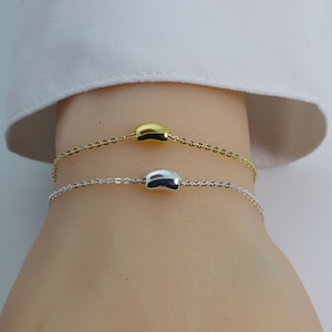 Tiny Bean Bracelet,Anklet,Sterling Silver Bracelet, Kidney Bean Charm Bracelet -Unique Charm Bracelet -Adjustable Silver Bracelet or Anklet