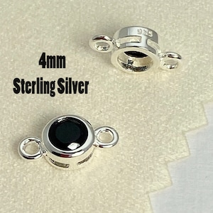 5 pcs Sterling Silver 4mm Black CZ Stone Connectors-Permanent Jewelry Charms-Jewelry Making Charms-Permanent Jewelry Connector