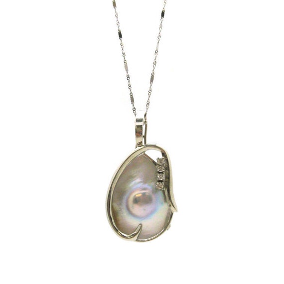 14k White Gold Mabe Blister Pearl Necklace Unique Styleone Of Image 0