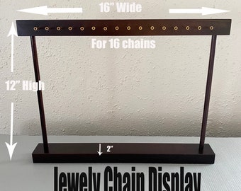 Permanent Jewelry Display Supplies-Solid Wood Necklace Chain Display Stand-Jewlery Display, Necklace Holder Organizer-Cherry Color 16 Hooks