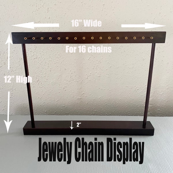 Permanent Jewelry Display Supplies-Solid Wood Necklace Chain Display Stand-Jewlery Display, Necklace Holder Organizer-Cherry Color 16 Hooks