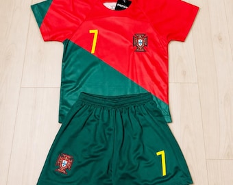 Portugal Kids Soccer Jersey Set, Non Branded Toddler Youth Football Uniform Kit, 2 Piece Soccer Outfit,  7 #Shirt Shorts, Football Fan Gift