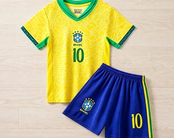 Neymar Jr 2026 Yellow Kids children’s Soccer Jersey Uniform Kit Yellow Toddler Youth Uniform 2 Piece set Outfit Set  Football Gift