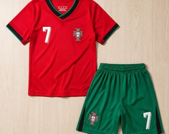 Portugal Kids Jersey Set Toddler Youth Non Branded Soccer Uniform Kit Toddler Youth Uniform 2 Piece set  Football Gift