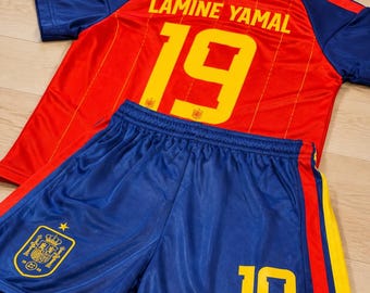 Lamine Yamal Kids Jersey Set Spain 2026, Custom Name Number, Toddler Youth Soccer Kit, Non Branded 2 Piece Uniform, Spain Fan Gift