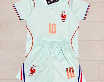 Kids France Non Branded Mbappé #10 Soccer Jersey Set, Toddler Youth 2‑Piece Football Uniform, Jersey & Shorts, Boys Football Gift