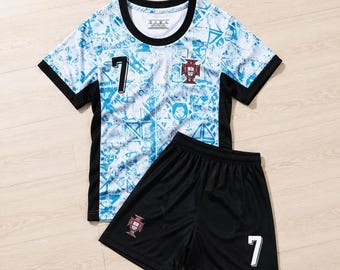 Portugal Kids 2‑Piece Soccer Uniform Kit, Toddler Youth Non‑Branded Football Jersey Set, Sports Play Outfit, Football Gift For Boys