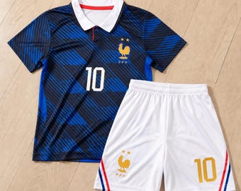 Kids France Soccer Jersey Set 2 Pcs Toddler Youth Non Branded Soccer Uniform Kit Toddler Youth 2 Piece set Football Gift