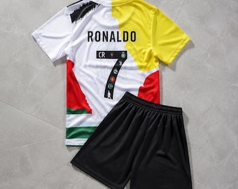 Ronaldo #7 Unbranded Soccer Jersey, Kids Football Shirt & Shorts Set, Youth Portugal Style Kit, CR7 Fan Gift for Boys