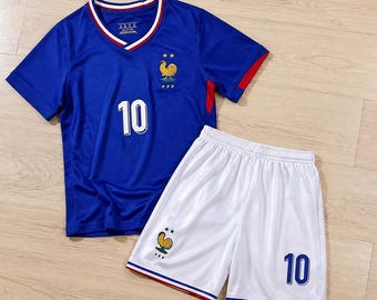Kids France Non Branded Mbappé #10 Soccer Jersey Set, Toddler Youth 2‑Piece Football Uniform, Jersey & Shorts, Boys Football Gift